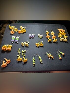 Fima Clay: Hawai’i Floral Drop Earrings with crystals and pearls.